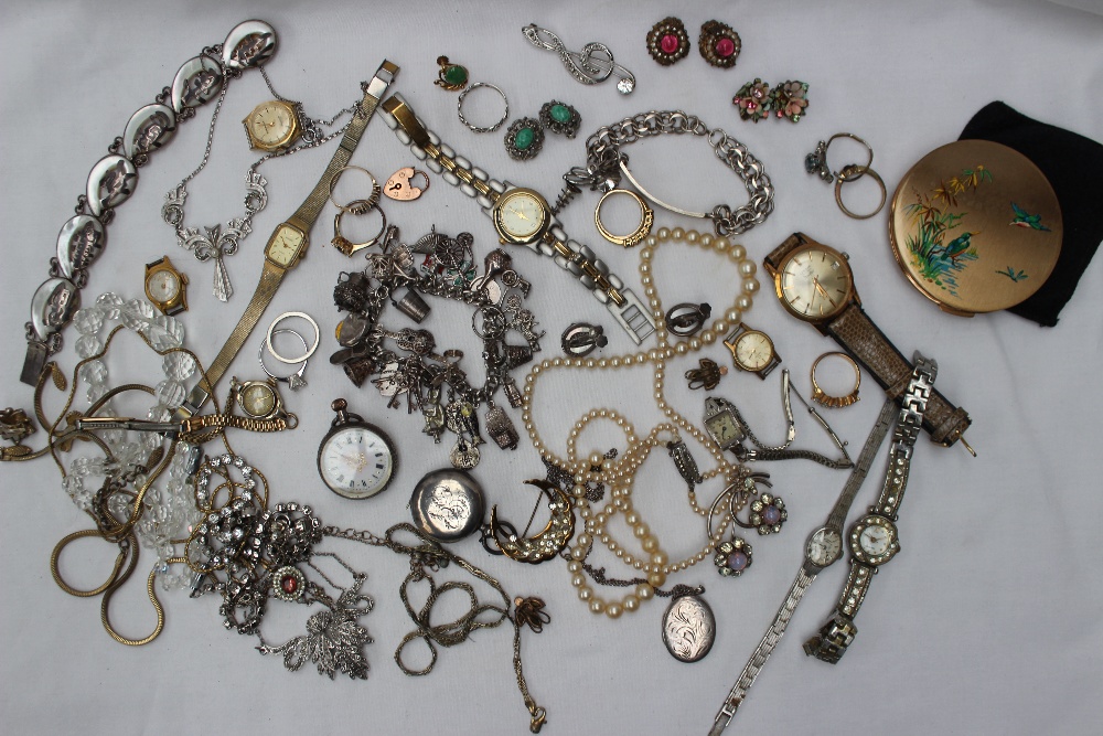 A silver charm bracelet, together with assorted costume jewellery including watches, rings, - Image 2 of 2