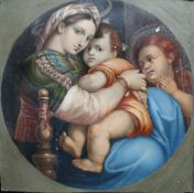 19th century continental school Madonna and Child Watercolour Circular,