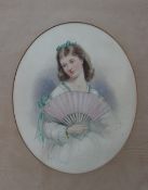 H E Hobson Girl with a fan Watercolour Signed 40 x 33cm