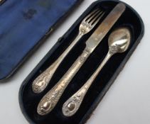 A Victorian silver christening set, comprising a knife fork and spoon, London, 1866,