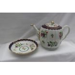 An 18th century Worcester porcelain teapot of melon shape decorated with sprays of garden flowers,