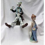 A Lladro figure of a clown "Checking the Time" together with another of a young boy "Pocket full of