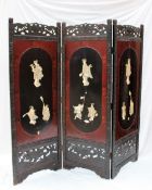 A Japanese lacquer three fold screen,