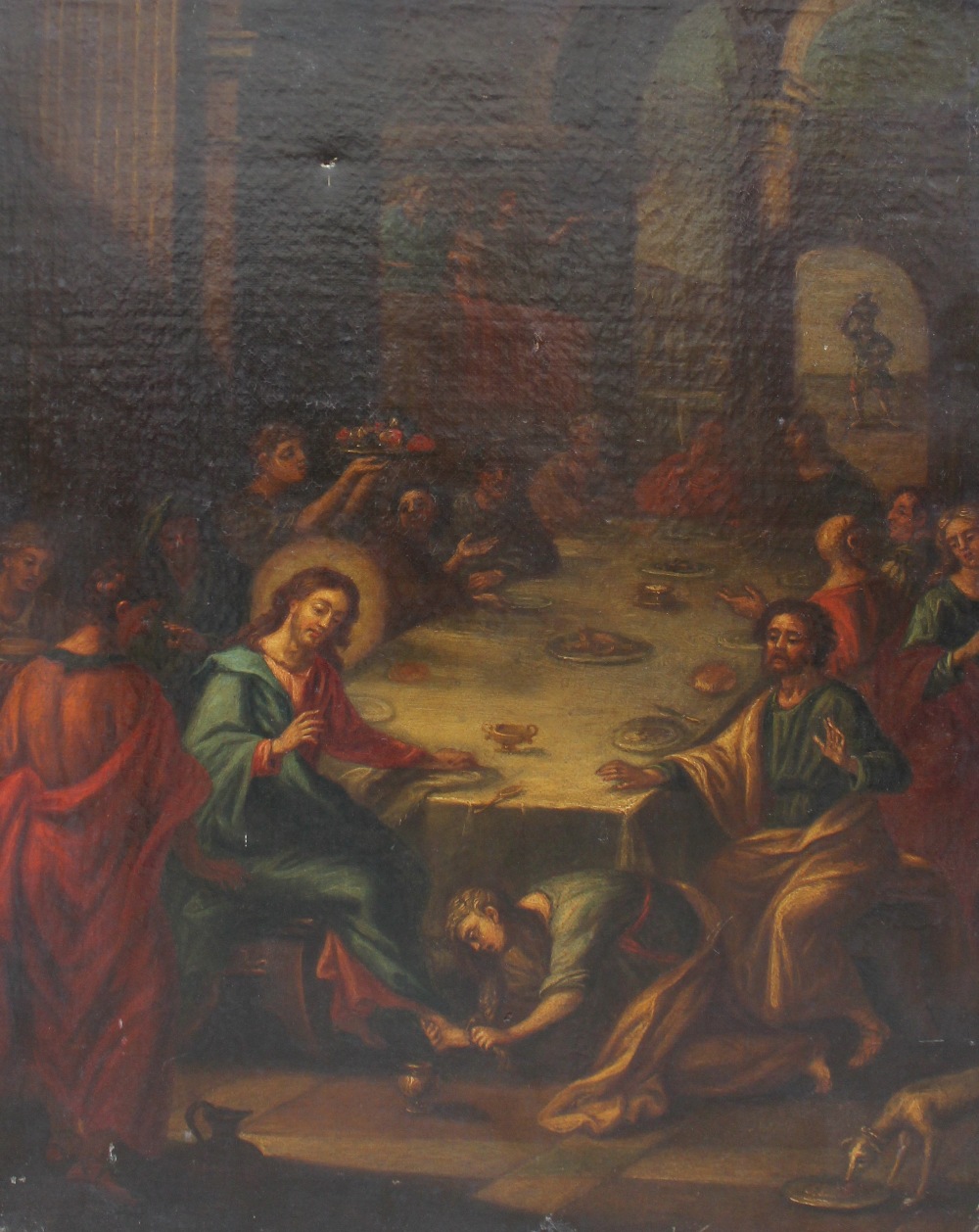 18th Century British School A feast with Jesus having his feet washed Oil on canvas 62. - Image 3 of 4