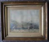 Stanfield Warships in harbour Watercolour Signed 35 x 45cm