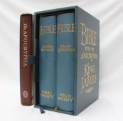 Two volumes of The Bible with the Apocrypha, King James version,