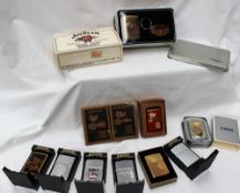 Zippo - A lighter decorated to advertise Jim Bean, with a matching key ring, in a tin box,