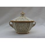 A Grainger & Co Worcester twin handled reticulated sugar box and cover of rectangular form,