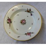 A Swansea porcelain bowl with a gilt scalloped rim painted with sprays of garden flowers, unmarked,