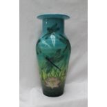 A Dennis Chinaworks pottery baluster vase, decorated with a pond with lilies and dragonfly's,