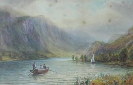 19th century British School A boat on a loch Watercolour 30.