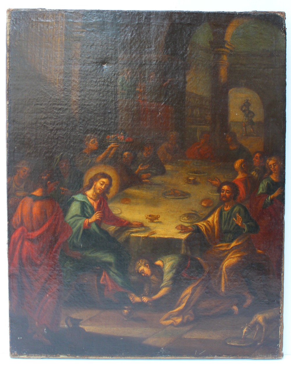 18th Century British School A feast with Jesus having his feet washed Oil on canvas 62.