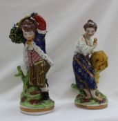 A pair of 19th century Derby pottery figures of a young girl carrying a wheat sheaf (possibly