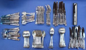 An Elizabeth II silver matched Kings Pattern part flatware service comprising eight fish forks,