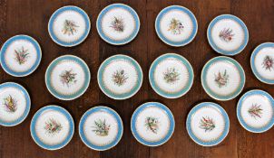 A Worcester pottery part dessert set, with a jewelled turquoise border,