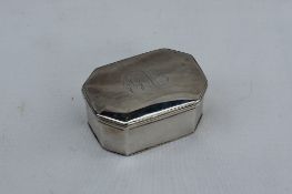 A late George III silver snuff box, of rectangular form with cut corners, initialled to the top,