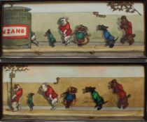 Arthur Boris O'Klein "Ici" Six dogs queuing for a tree Watercolour Signed 18 x 48cm Together with a