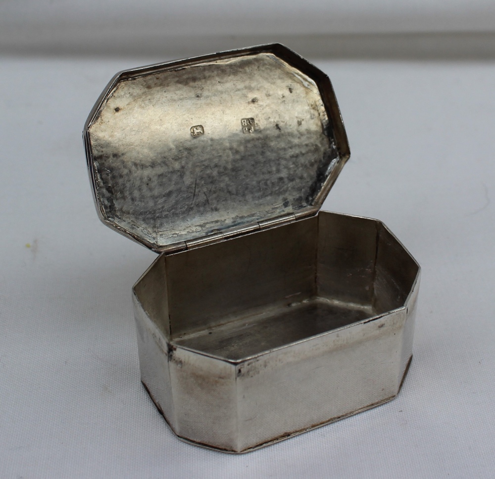 A late George III silver snuff box, of rectangular form with cut corners, initialled to the top, - Image 2 of 3