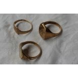 Three 9ct yellow gold signet rings,