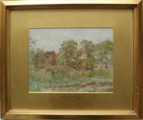 Thomas Henry Hunn Temple Court, Surrey Watercolour Signed 25 x 32.
