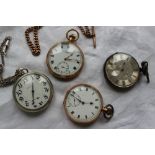 A 9ct yellow gold open faced keyless wound pocket watch the enamel dial with Roman numerals and a