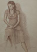 20th century British style Seated figure Crayon and sketch Signed 62 x 45cm