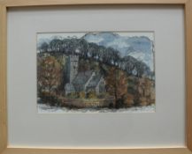 Annie Giles Hobbs A church in a valley Watercolour Signed and label verso 22 x 32cm IMPORTANT: