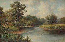 Thomas F J Wilson River scene Oil on canvas Signed 39 x 59cm