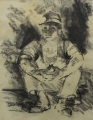 Valerie Ganz Seated Miner Watercolour Signed Attic Gallery label verso 29 x 23cm IMPORTANT: