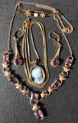 A pair of amethyst earrings, together with a cameo pendant,