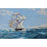 Robert Moore A ship in full sail off the coast Oil on canvas Signed 100 x 151cm