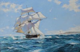 Robert Moore A ship in full sail off the coast Oil on canvas Signed 100 x 151cm