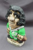 A John Hughes pottery Grogg of an Irish Rugby player titled "Ireland Forever",