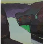 John Wright (1931-2013) A valley landscape in greens, reds,