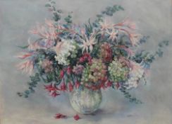 Valerie Ganz Hydrangeas & Kaffir-Lilies Watercolour Signed and label verso 53 x 72cm IMPORTANT: