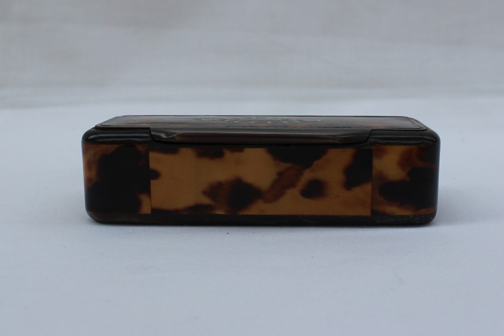 A large 19th century tortoise shell and horn snuff box of rectangular form, - Image 4 of 8