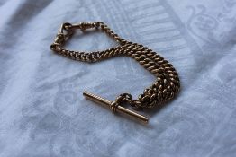 A 9ct yellow gold double Albert watch chain,
