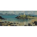 Charles Wyatt Warren Seascape with an island Oil on board Signed 36 x 89cm IMPORTANT: Artists
