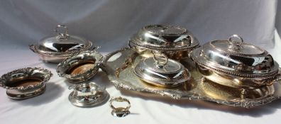 A large electroplated twin handled tray, the edge cast with flowers and swags,