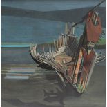 Philip Muirden Milford Haven wreck Oil on canvas Signed and label verso 70 x 75cm