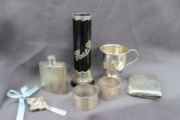 A George V silver hip flask, with engine turned decoration, Birmingham, 1938,