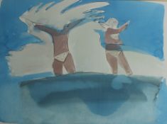 John Selway (b.1938) Large Wave & Bathers Watercolour Signed and dated 1974 55.
