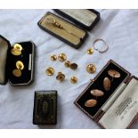A pair of 9ct yellow gold cufflinks together with assorted 9ct gold shirt studs,