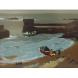 Donald McIntyre (1923-2009) Two Cobles Craster Oil on board Initialled and inscribed verso 29 x