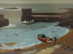 Donald McIntyre (1923-2009) Two Cobles Craster Oil on board Initialled and inscribed verso 29 x