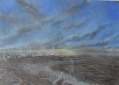 Iwan Gwyn Parry The oil refinery on the estuary Watercolour Signed verso.