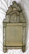 A 19th century Venetian wall mirror with a scrolling top, rectangular plate and pointed base,