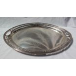 An Edward VII silver tray of pierced oval form, decorated with scrolling leaves, Sheffield, 1902,