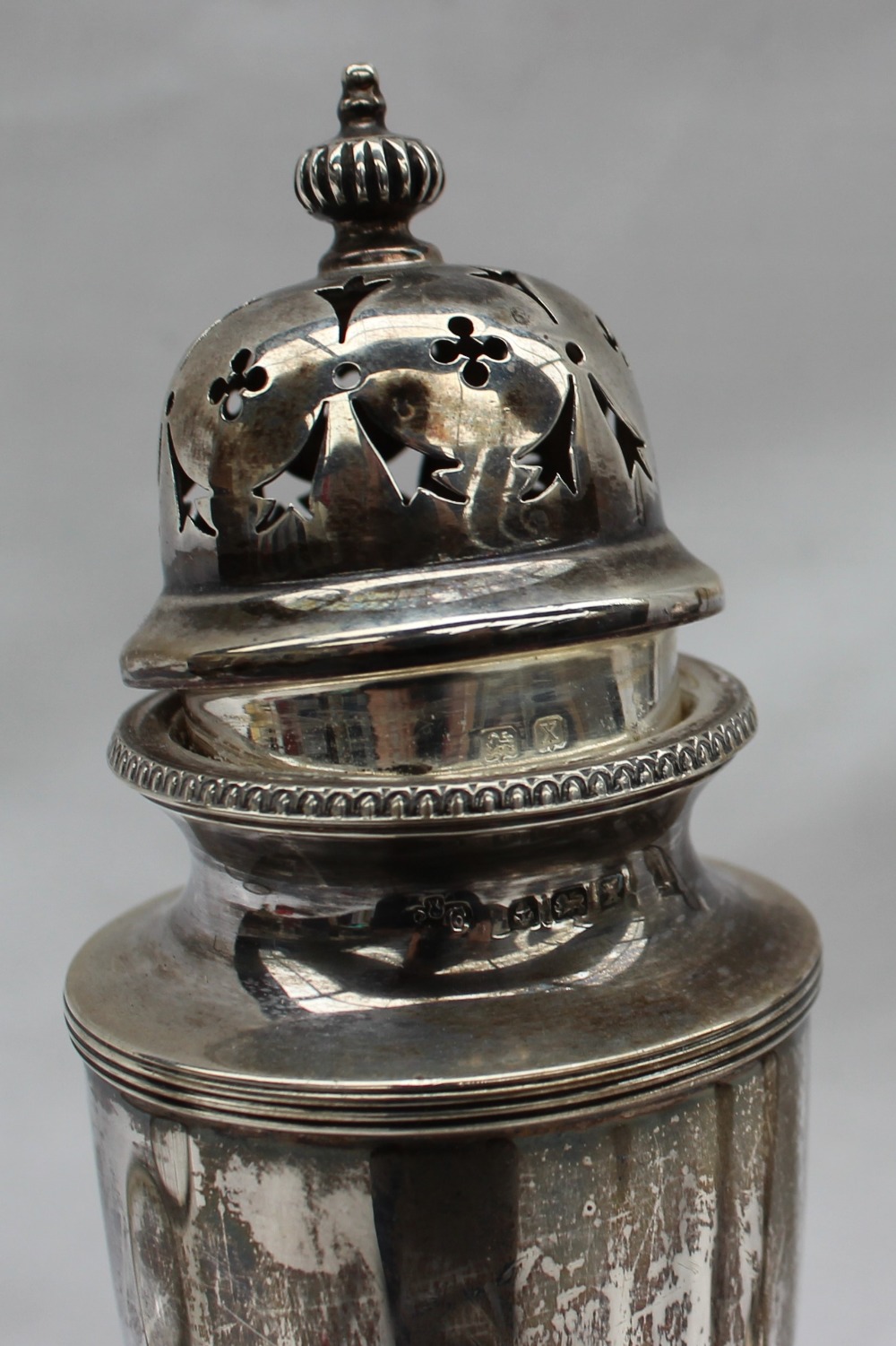 A George V silver sugar caster, of vase shape with a pierced top, Birmingham 1922, - Image 2 of 3