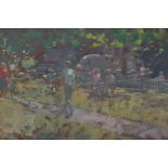 Jacqueline Williams In the Park Oil on board Label verso 23 x 35cm IMPORTANT: This lot is sold